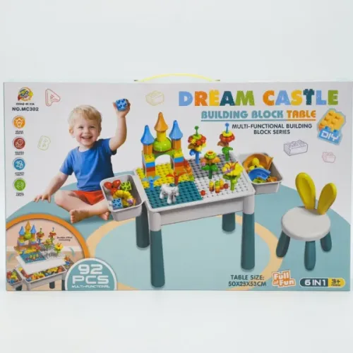 طاولة ألعاب وبناء بتصميم قلعة الأحلام 6 في 1 للأطفال مع كرسي (ToyPlanet / Snoonu - Model MC302)