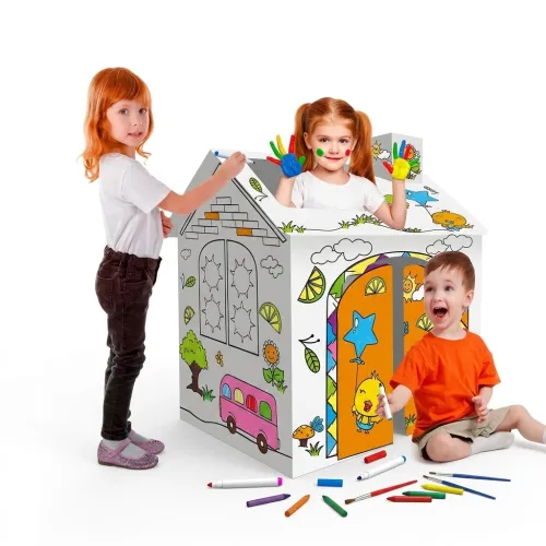 منزل كرتوني ثلاثي الأبعاد قابل للتلوين والتركيب للأطفال (Coloring Cardboard House)