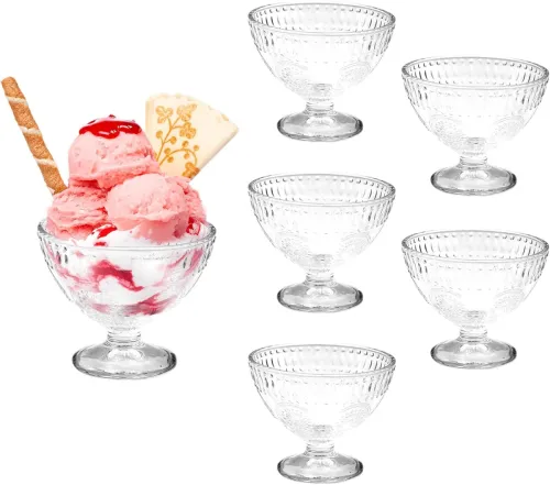 طقم كاسات بوظة وآيس كريم زجاجية - 220 مل (Glass Ice Cream Cups Set)