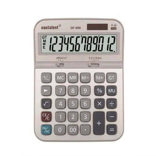 آلة حاسبة مكتبية إلكترونية شاشة كبيرة 12 رقم مع لوح معدني وطاقة مزدوجة (eastalent DF-690)