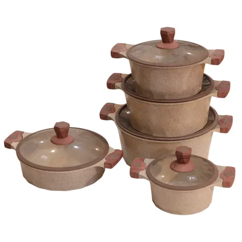 طقم أواني طهي جرانيت زيوي إكسبلوسيف ميلانو Zio Exclusive Milano Series Granite Cookware Set (طقم 10 قطع / 5 أوانٍ مع أغطية زجاجية إطار سيليكون)