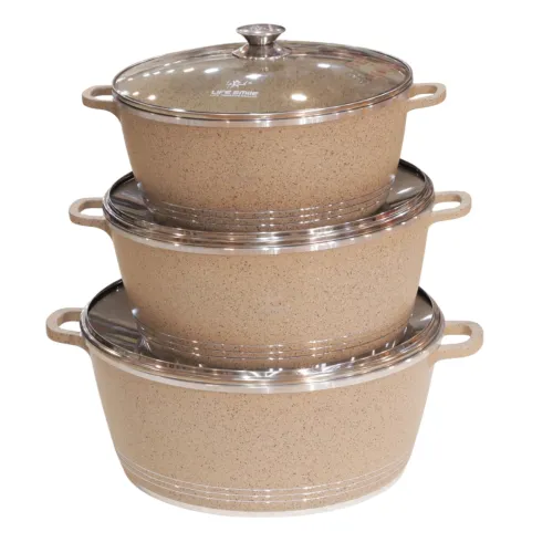 قدر طهي جرانيت لايف سمايل مع غطاء زجاجي Life Smile Granite Casserole / Pot (متوفر كطقم 3 أوانٍ أو أحجام مفردة)