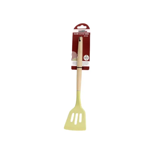 ملعقة تقليب وتقليب مفرغة سيليكون بمقبض خشبي (RED CHERRY)