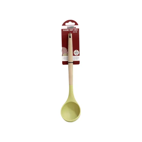 مغرفة شوربة وسوائل سيليكون بمقبض خشبي (RED CHERRY)