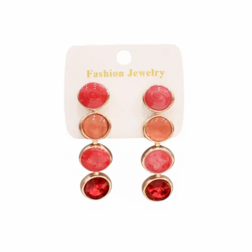 أقراط متدلية أنيقة بإطار ذهبي وحجارة دائرية بتدرجات الألوان الوردية والحمراء من "Fashion Jewelry"