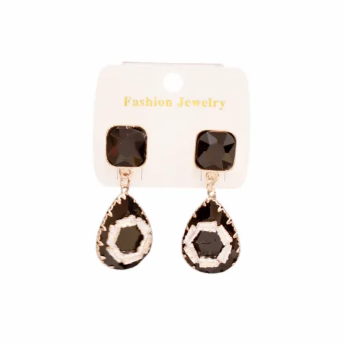 أقراط متدلية أنيقة باللون الأسود الملكي والإطار الذهبي المرصع بالكريستال من "Fashion Jewelry"