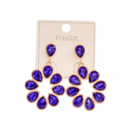 أقراط متدلية فاخرة بتصميم دائر زاهي مرصعة بالكريستال الأزرق الملكي (Royal Blue)