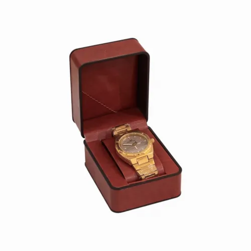 ساعة يد رجالية فاخرة بتصميم ثماني الإطار وسوار معدني ذهبي (Chronograph Watch)